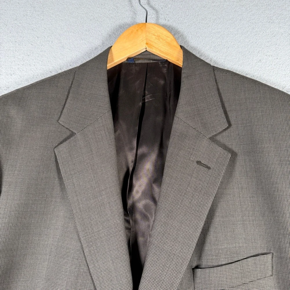 Brooks Brothers 346 Mens 48 LG Stretch Wool Blazer Brown Houndstooth‎ Sport Coat